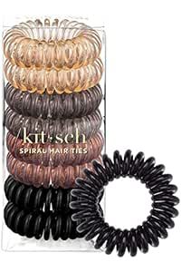Kitsch Spiral Hair Ties for Women - Waterproof Ponytail Holders for Teens, Stylish Phone Cord Hair Ties & Hair Coils for Girls, Holiday Gift, Coil Hair Ties for Thick Hair & Thin Hair, 8pcs (Brunette)