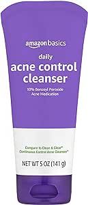 Amazon Basics Daily Acne Control Cleanser, Maximum Strength 10% Benzoyl Peroxide Acne Medication, Fragrance Free, 5 Ounce